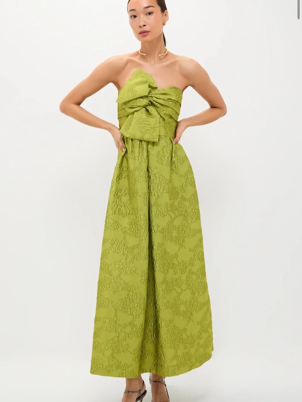 Tuckernuck Strapless Bow-Front Midi Dress in Chartreuse - Picture 1 of 6